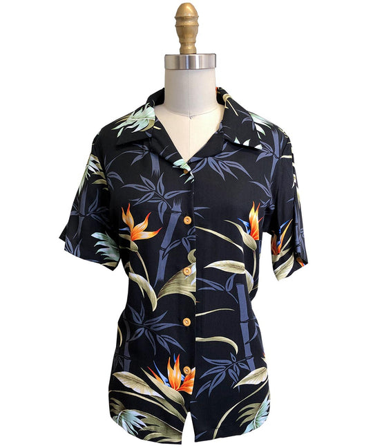 Paradise Valley Black Sleeveless Women's Hawaiian Shirt