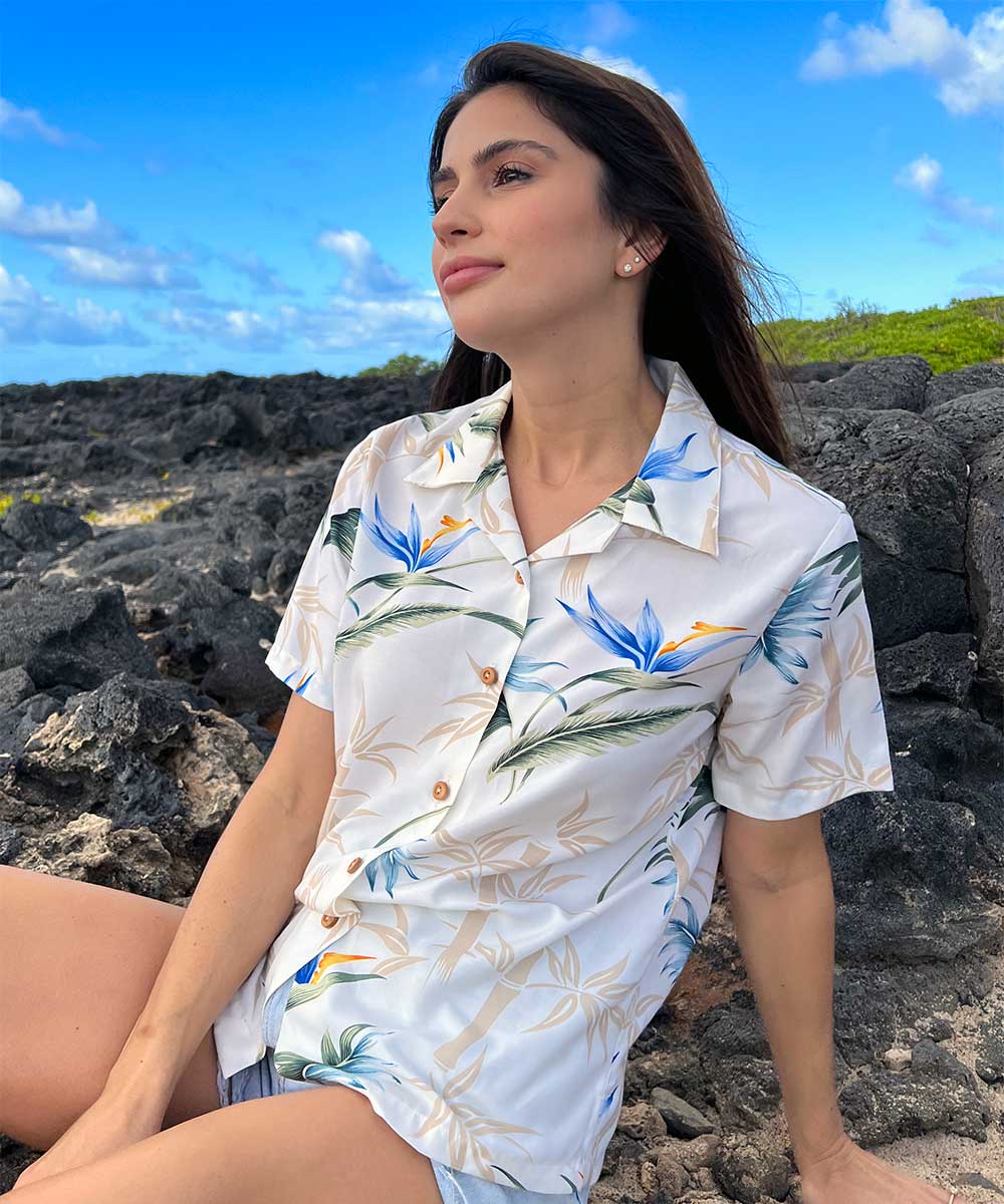 Women's Bamboo Paradise Cream Camp Shirt