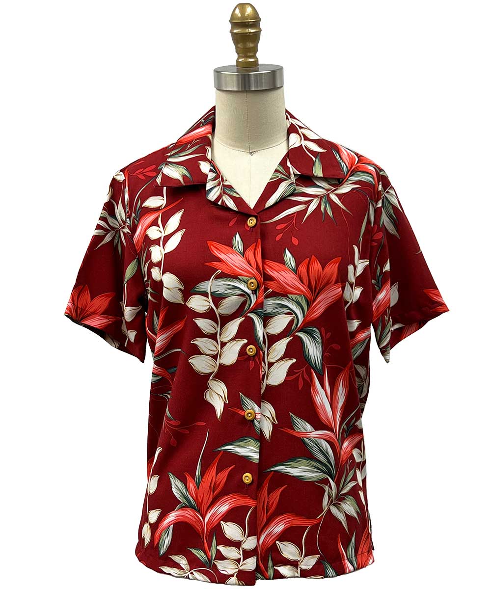 Women's Heliconia Paradise Red Camp Shirt – Paradise Found