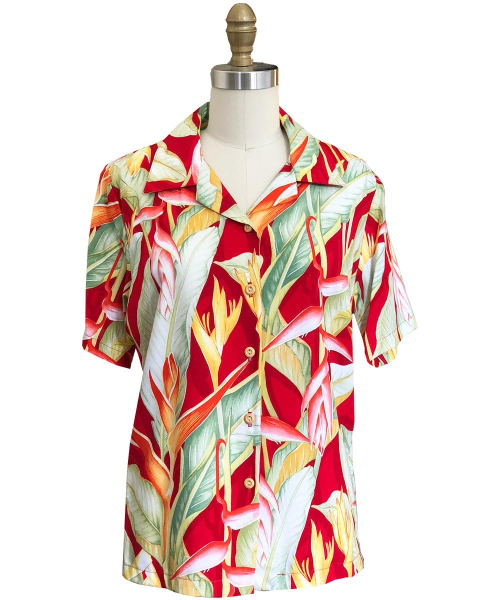 Women's Heliconia Red Camp Shirt