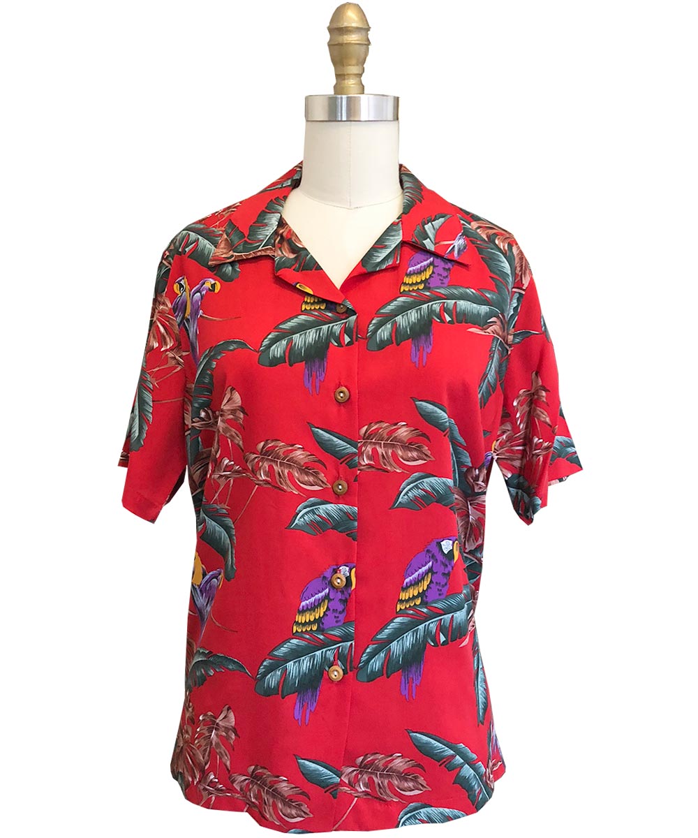 Women's Jungle Bird Red Camp Shirt