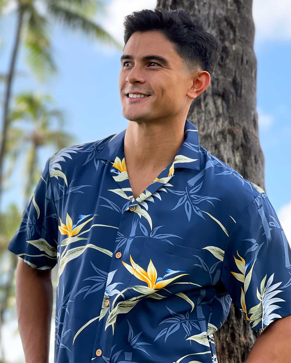 Paradise Found Ohia Navy Hawaiian Shirt