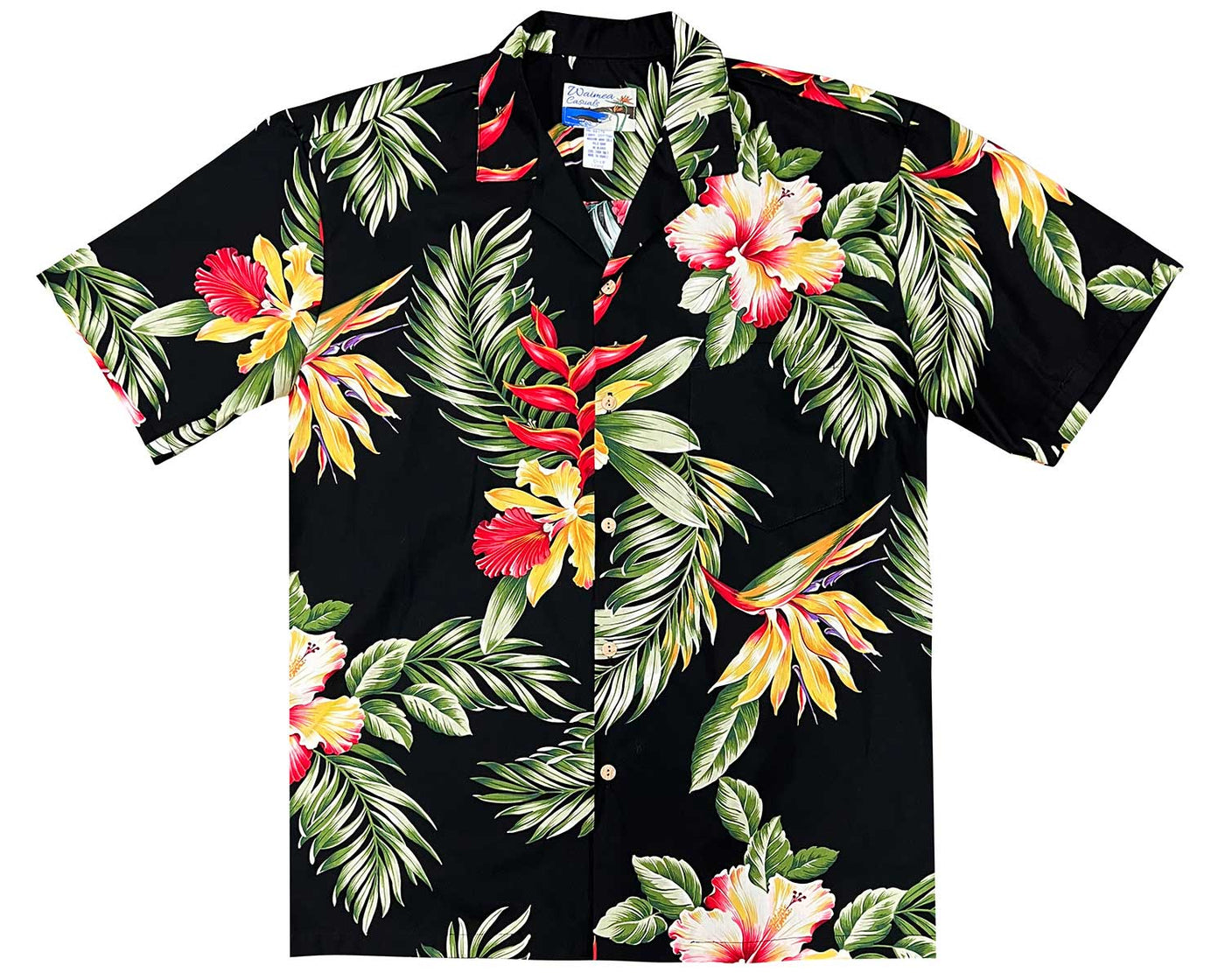Waimea Casuals Orchid Paradise Black Hawaiian Shirt
