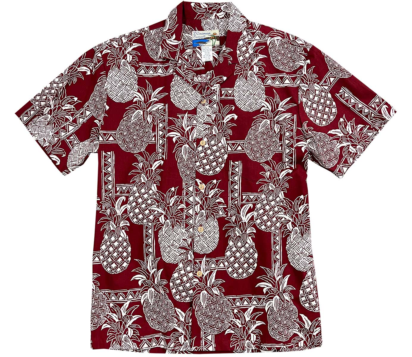 Waimea Casuals Tapa Pineapple Red Hawaiian Shirt