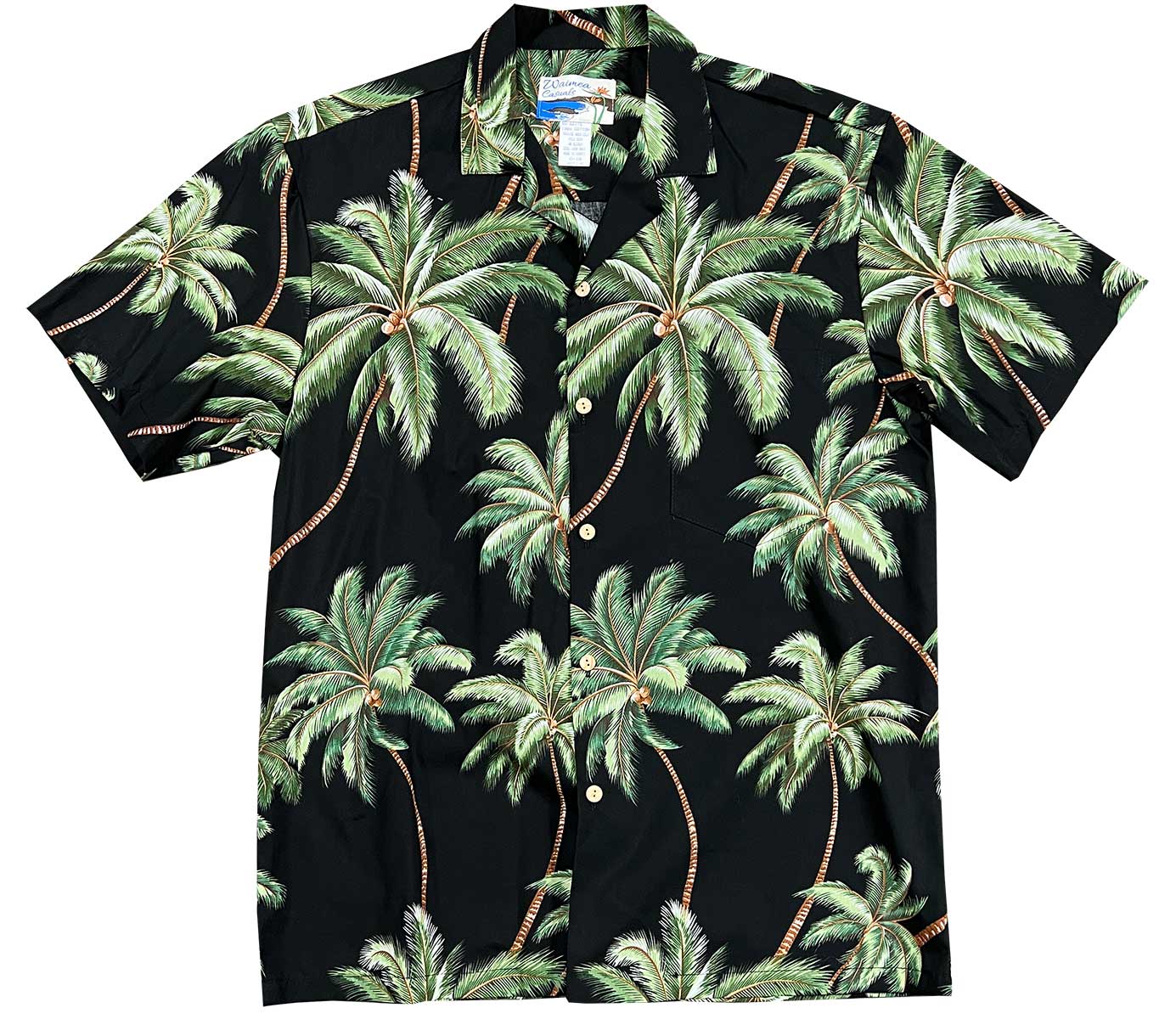 Waimea Casuals Waimea Palms Black Hawaiian Shirt